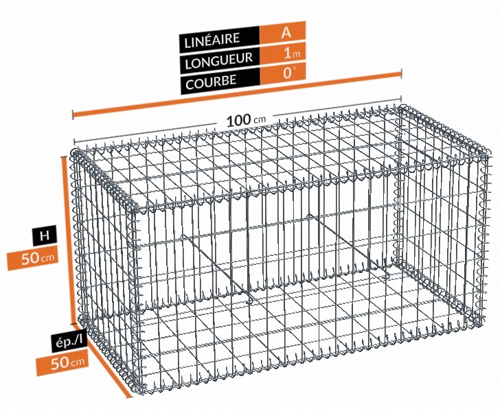 Gabion - Lg.100xEp.50xH.50 maille 100x50 fil Ø4.5 Zinc/alu (Qté rem.450kg)