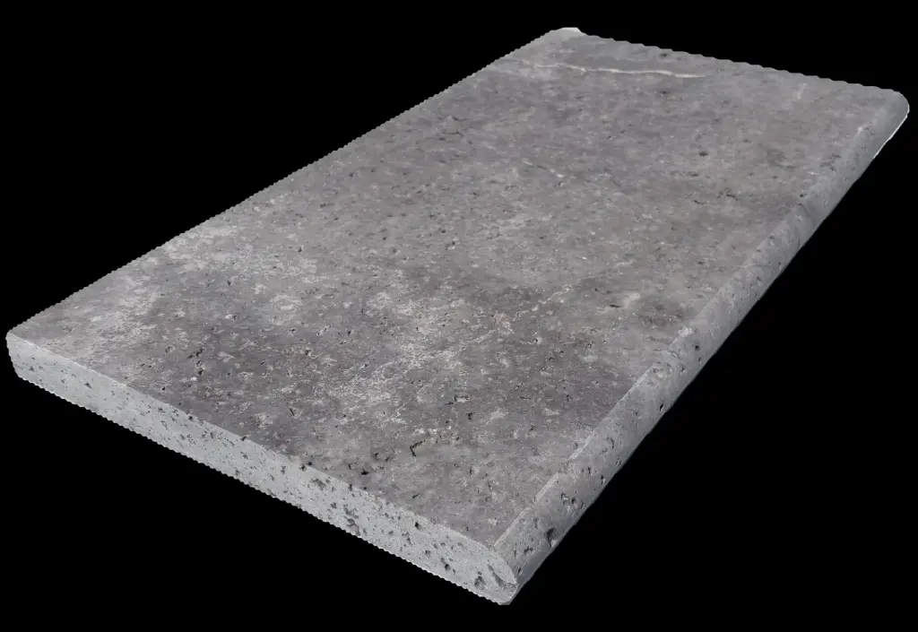 Margelle travertin - calibré - vieilli - nez arrondi 33x61x3 Gris Silver