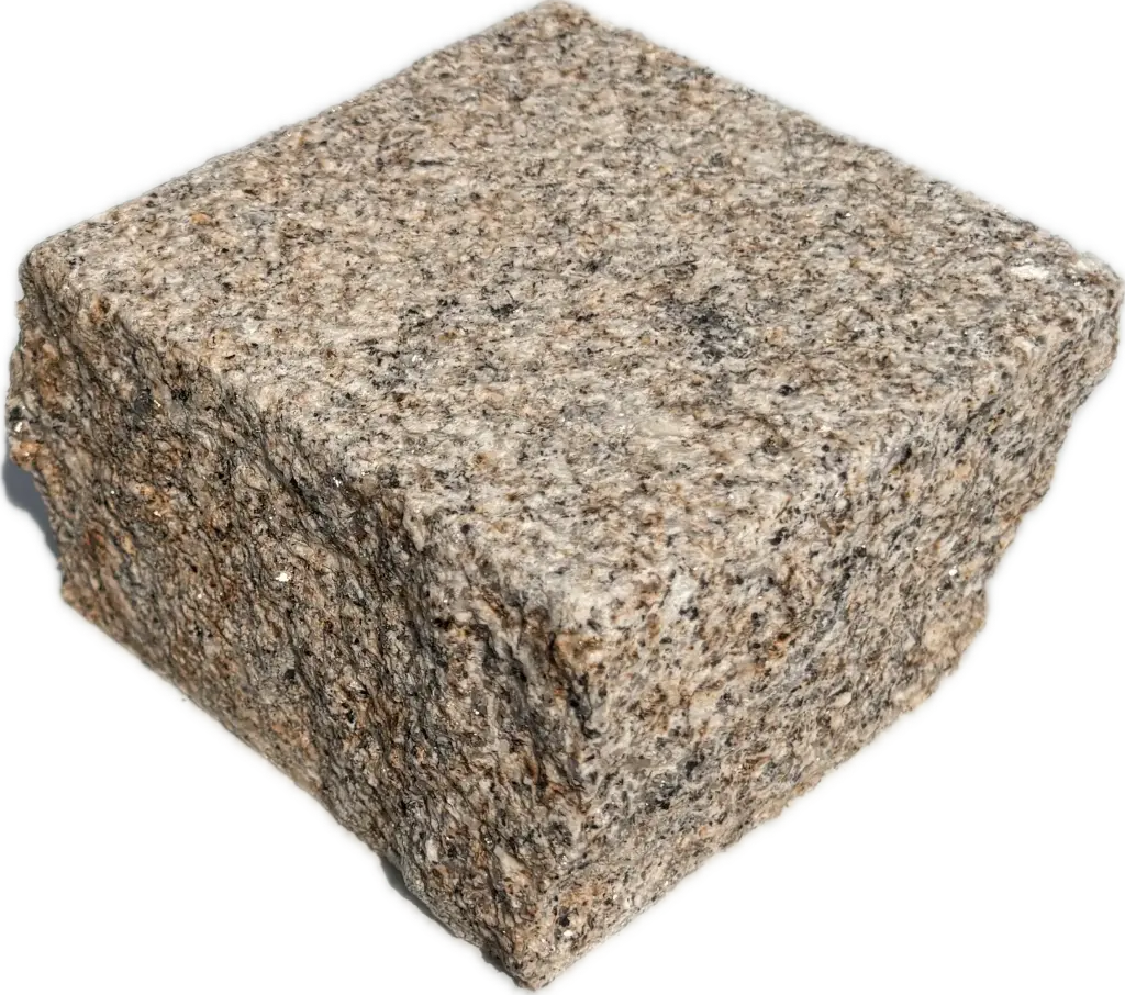 Pavé granit clivé E.P - 1 face bouchardée 10x10x5 Beige Jaune (81pcs/m²)